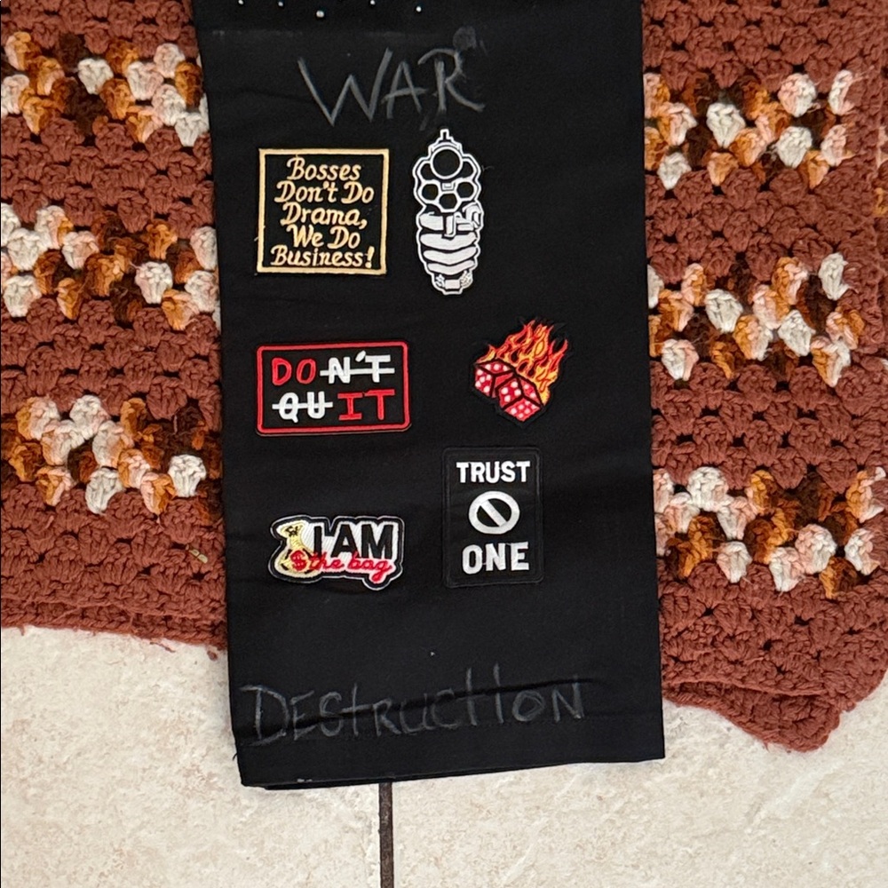 Black Graphic Patchwork Pants - image 6